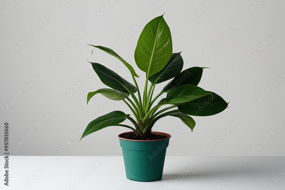 Single Green Potted Plant Set Against White Background Single Green Potted Plant Set Against White Background
