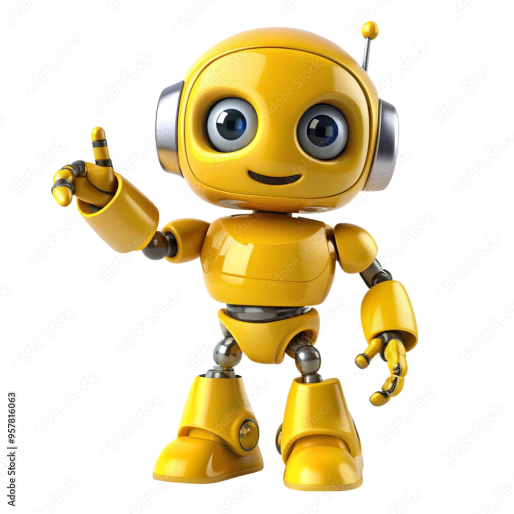 yellow little robot with gesture isolated on transparent background yellow little robot with gesture isolated on transparent background