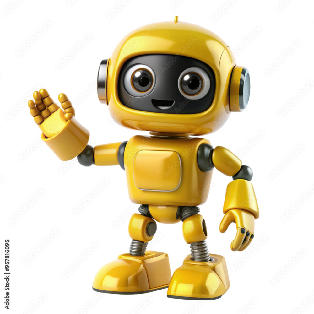 yellow little robot with gesture isolated on transparent background yellow little robot with gesture isolated on transparent background