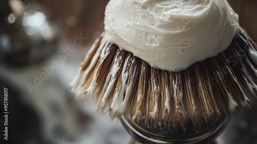 Elegant Barber's Brush with Creamy Lather and Soft Lighting