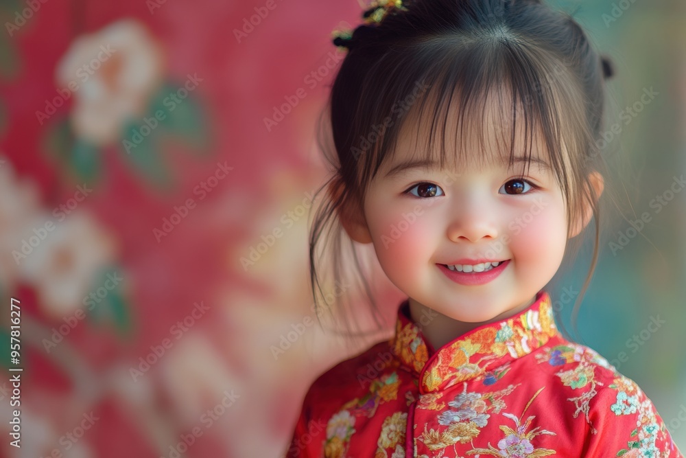 Female portrait of charming chinese child of three years with a beautiful smile. Female portrait of charming chinese child of three years with a beautiful smile.