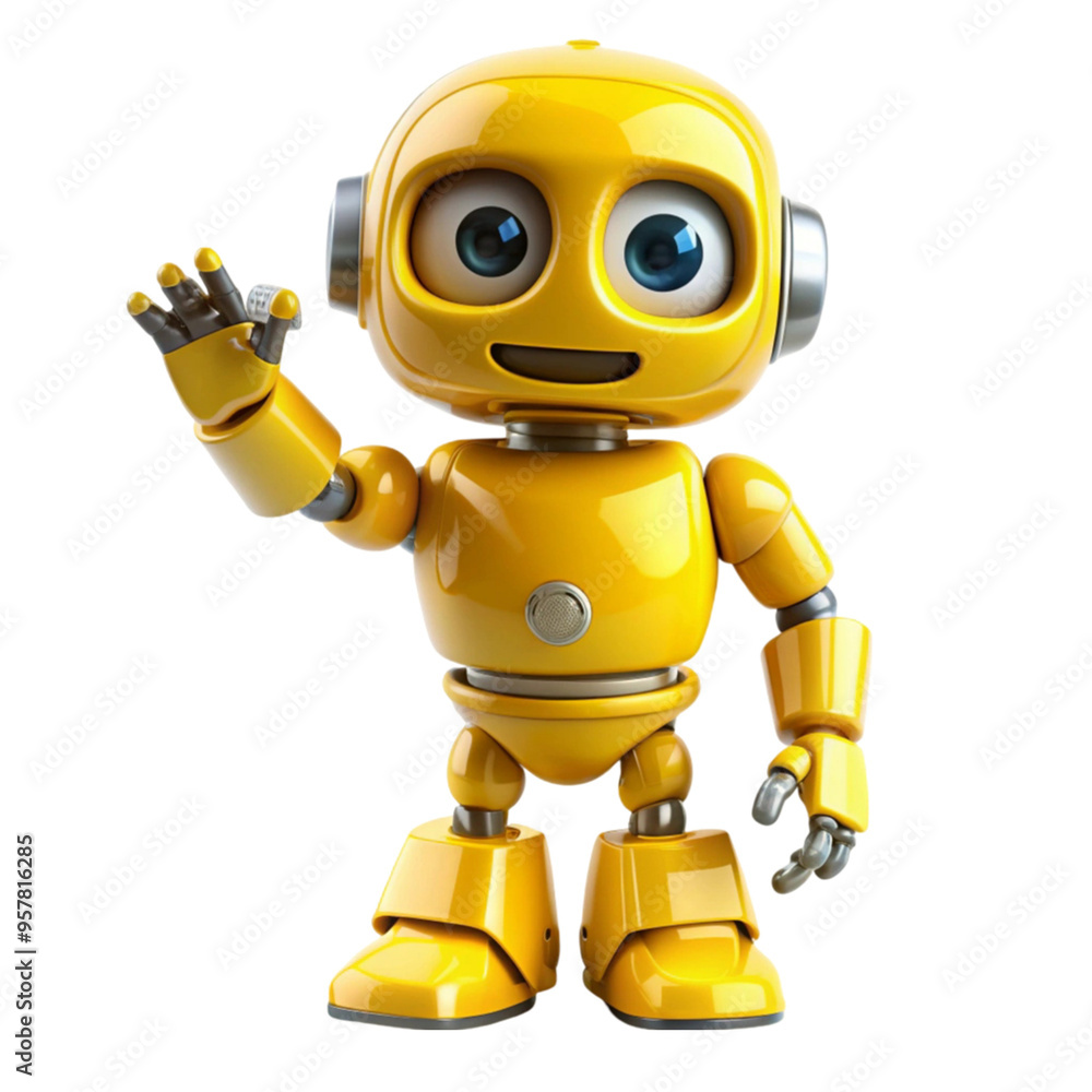 yellow little robot with gesture isolated on transparent background yellow little robot with gesture isolated on transparent background
