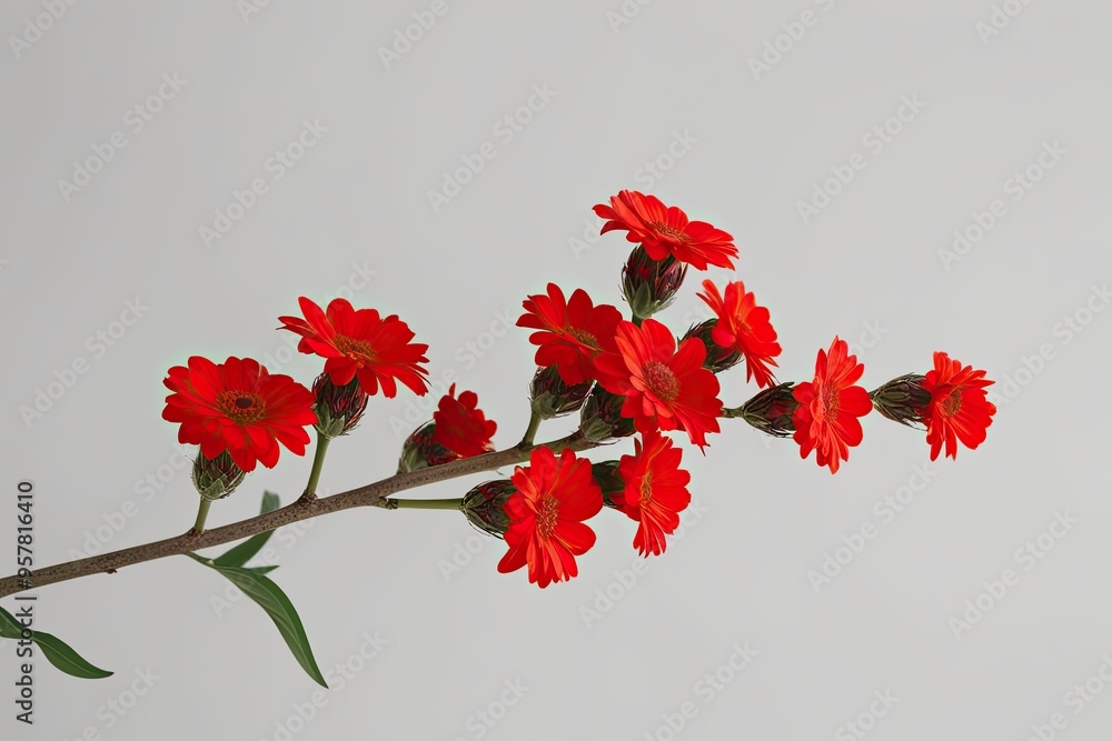 Fototapeta premium Vibrant Red Flower Branch Isolated on Clean White Background
