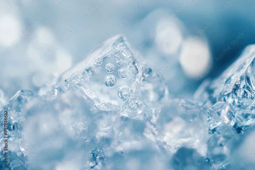 Obraz premium Macro shot of crystal-clear ice with trapped air bubbles 