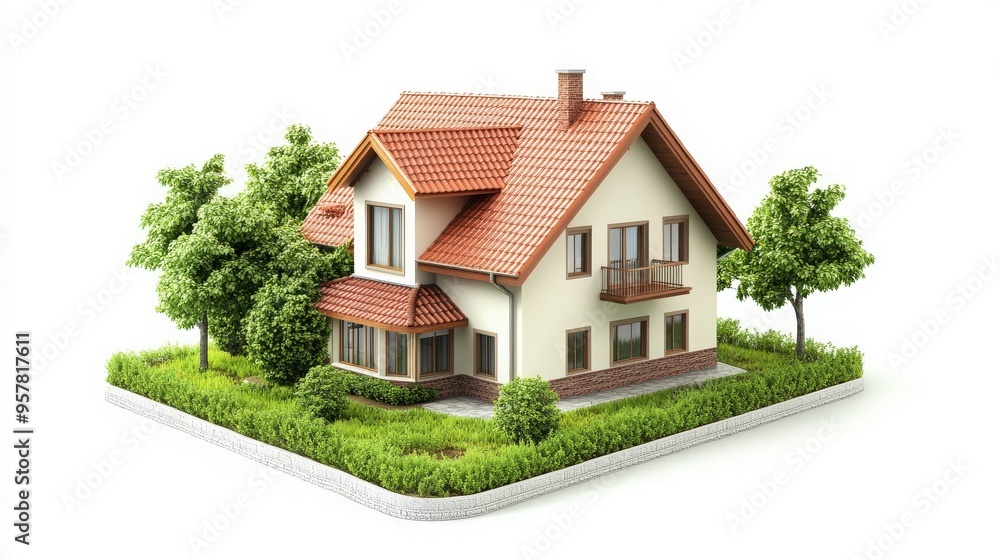 A charming house surrounded by lush greenery, perfect for showcasing modern architecture and beautiful landscaping. A charming house surrounded by lush greenery, perfect for showcasing modern architecture and beautiful landscaping.