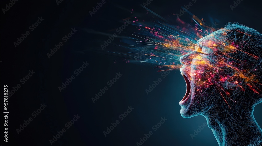 A person screaming in agony with abstract lines representing the intensity of the pain A person screaming in agony with abstract lines representing the intensity of the pain