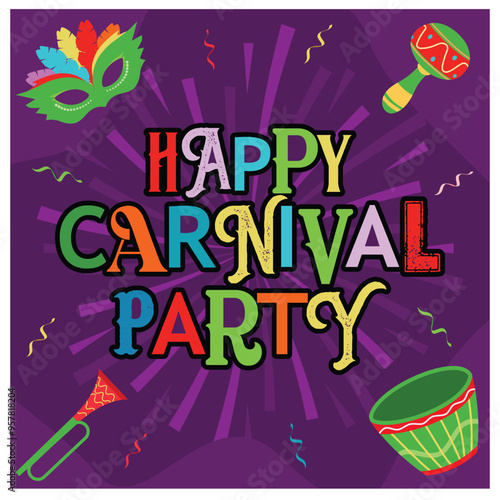 Celebration of music and dance in Brazil. People use feather masks during carnival. Carnival Party concept. Flat vector illustration.