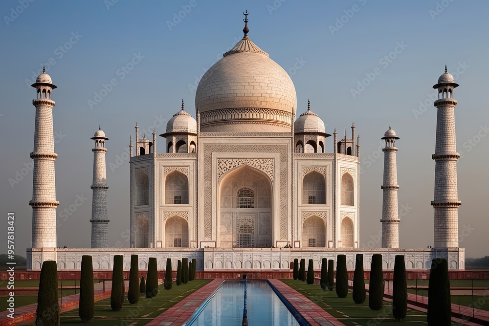 Fototapeta premium Timeless Taj Mahal Hybrid Artistry with Minimalist Design and Architectural Elegance