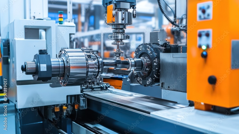 Fototapeta premium Advanced industrial machines in operation, showcasing cutting-edge technology and precision engineering, modern factory setting