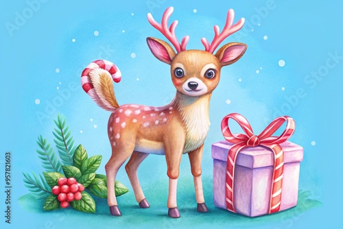 reindeer with christmas gift