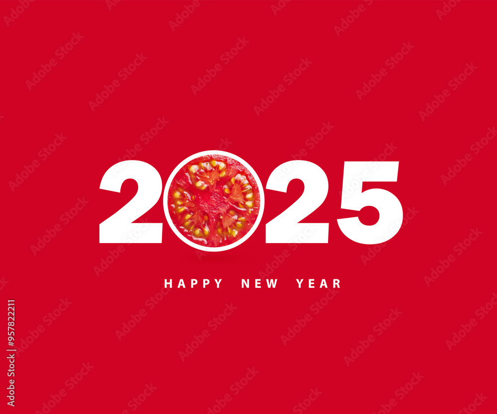 3D Rendering of the New Year 2025 Eve logo with a Tomato pattern for vegetarians, Concept for Freshness, Healthy, Care, Natural, Food chart, Restaurant, Diet, Vegetable shop, Gym, Yoga, etc. 3D Rendering of the New Year 2025 Eve logo with a Tomato pattern for vegetarians, Concept for Freshness, Healthy, Care, Natural, Food chart, Restaurant, Diet, Vegetable shop, Gym, Yoga, etc.