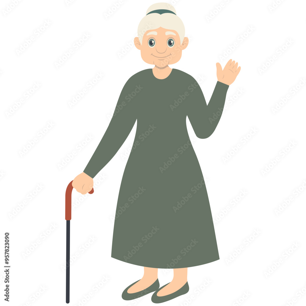 Old Person Cartoon Character with Stick. Flat Vector Illustration Isolated on White Background Old Person Cartoon Character with Stick. Flat Vector Illustration Isolated on White Background