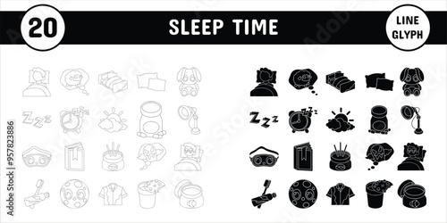 Sleep Time Line Glyph Vector Illustration Icon Sticker Set Design Materials