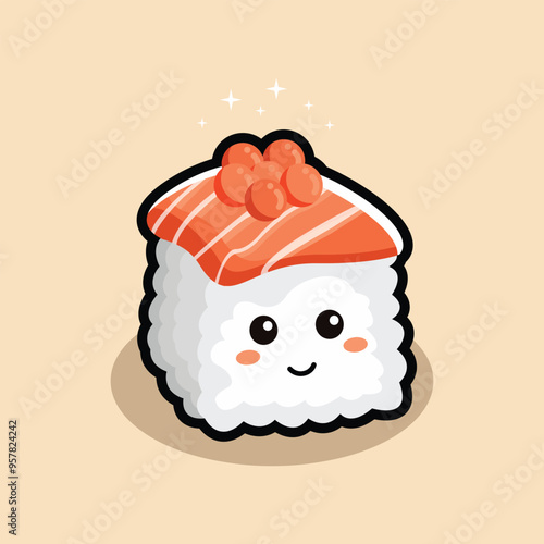 Kawaii Sushi Smile Cartoon Vector Character