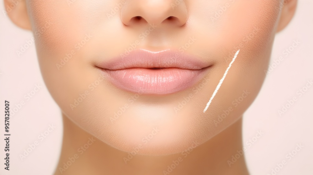 Obraz premium Close up View of Marked Lips for Cosmetic Lip Augmentation Procedure