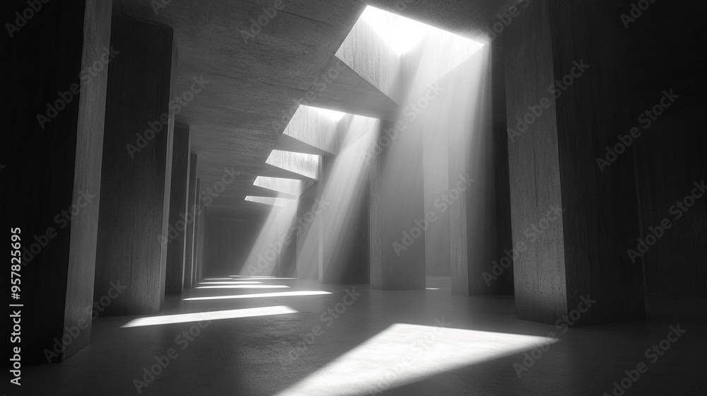 spacious, minimalist concrete interior bathed in natural sunlight, creating a serene atmosphere. The interplay of light and shadow evokes a sense of calm, openness, and possibility, symbolizing new be spacious, minimalist concrete interior bathed in natural sunlight, creating a serene atmosphere. The interplay of light and shadow evokes a sense of calm, openness, and possibility, symbolizing new be