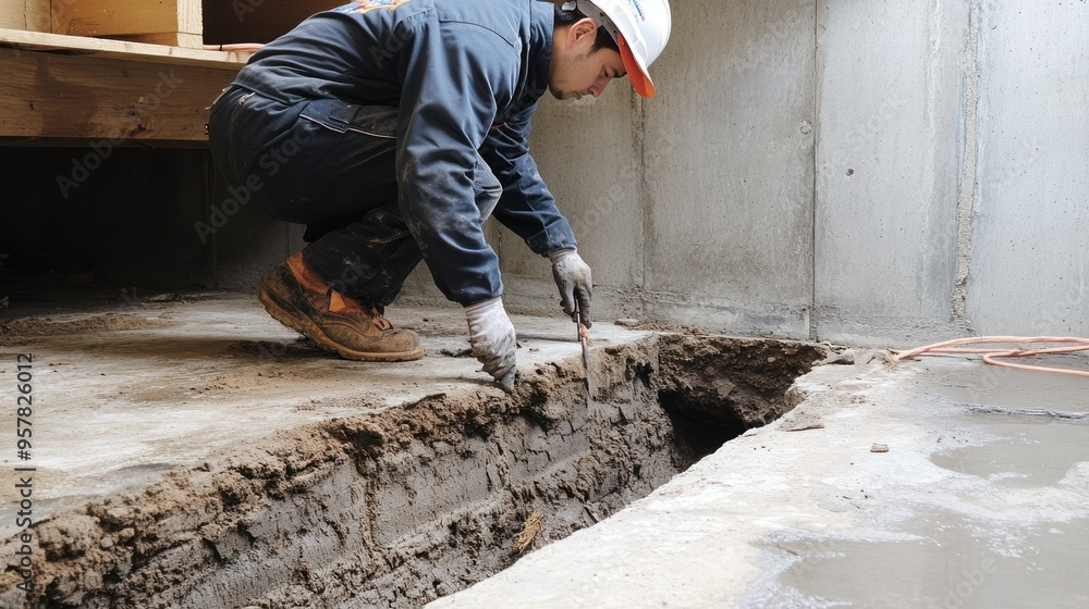 A detailed foundation inspection, showing an inspector examining the concrete, crawl space, and basement for cracks, moisture, and stability issues - A detailed foundation inspection, showing an inspector examining the concrete, crawl space, and basement for cracks, moisture, and stability issues -