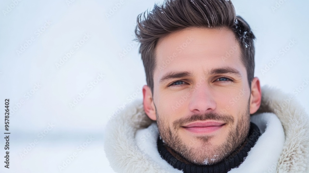 Handsome Man Smiling in Winter Wonderland Handsome Man Smiling in Winter Wonderland