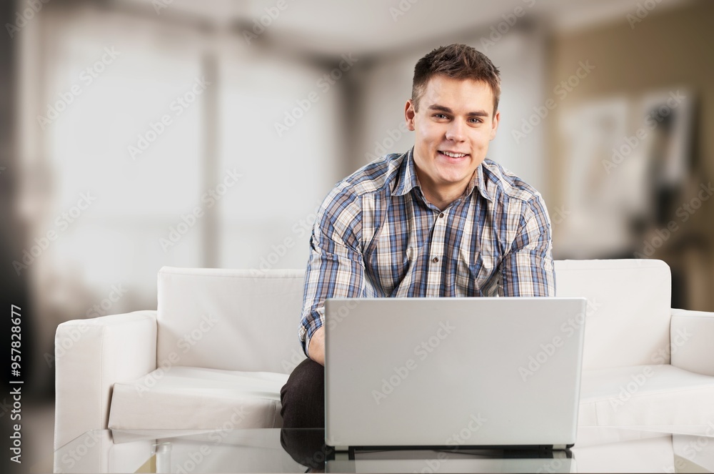 Happy smart business man work from home Happy smart business man work from home
