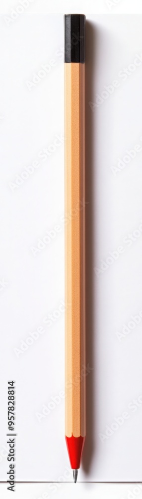 Obraz premium A simple red pencil laying on a white surface, perfect for artistic designs or educational needs in a minimalistic style.