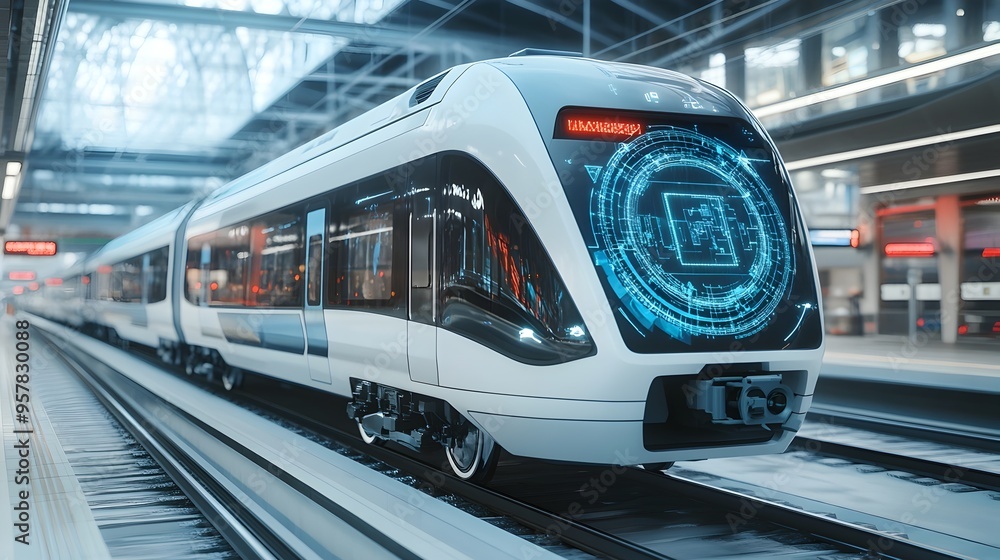 Fototapeta premium Futuristic Electric Trains with Real Time Traffic Updates and Smart Transportation Features