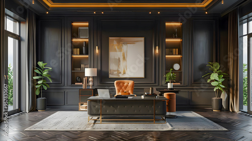 Wallpaper Mural Modern interior design for home, office, interior details, upholstered furniture against the background of a dark classic wall Torontodigital.ca