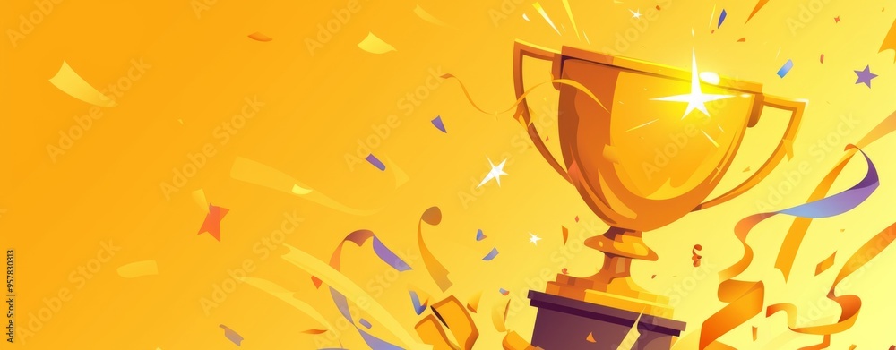 Fototapeta premium an Orange Background with Trophy and Confetti for Award Ceremony or Celebration Design