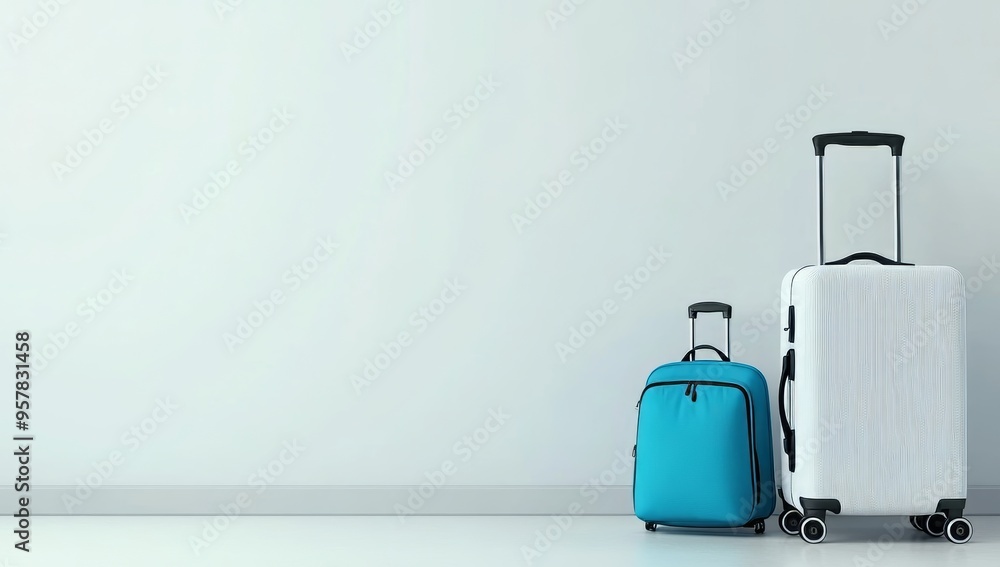 Suitcases and Backpack on White Background with Space for Text Suitcases and Backpack on White Background with Space for Text