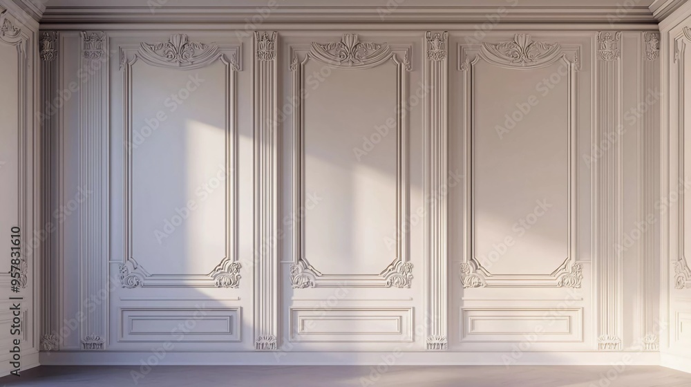 Classic interior with empty walls, panels, moldings. 3d rendering illustration. Classic interior with empty walls, panels, moldings. 3d rendering illustration.