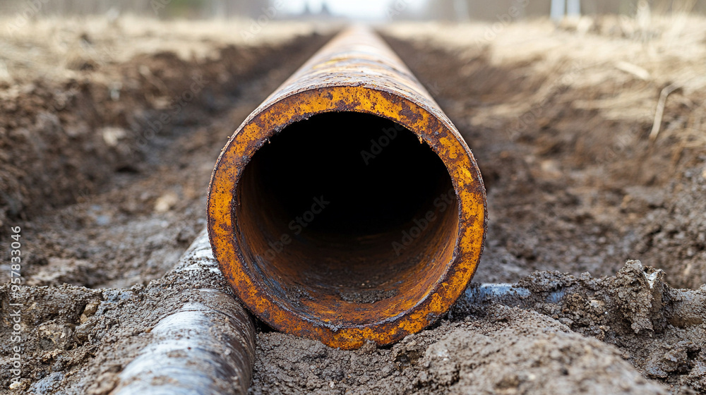 rusted lead pipe showcasing intricate details of corrosion. The image highlights the textures and decay, symbolizing aging infrastructure, deterioration, and the passage of time rusted lead pipe showcasing intricate details of corrosion. The image highlights the textures and decay, symbolizing aging infrastructure, deterioration, and the passage of time