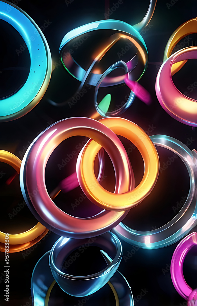 A 3D-rendered commercial banner featuring glowing neon rings, confetti, and abstract shapes, set on a dark background with a spotlight effect, perfect for nightclub or party-themed advertisements. A 3D-rendered commercial banner featuring glowing neon rings, confetti, and abstract shapes, set on a dark background with a spotlight effect, perfect for nightclub or party-themed advertisements.