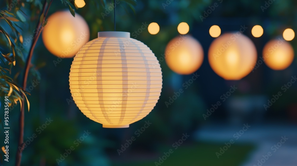 Obraz premium Enchanting Outdoor Celebration with Glowing Lanterns and Twinkling Lights