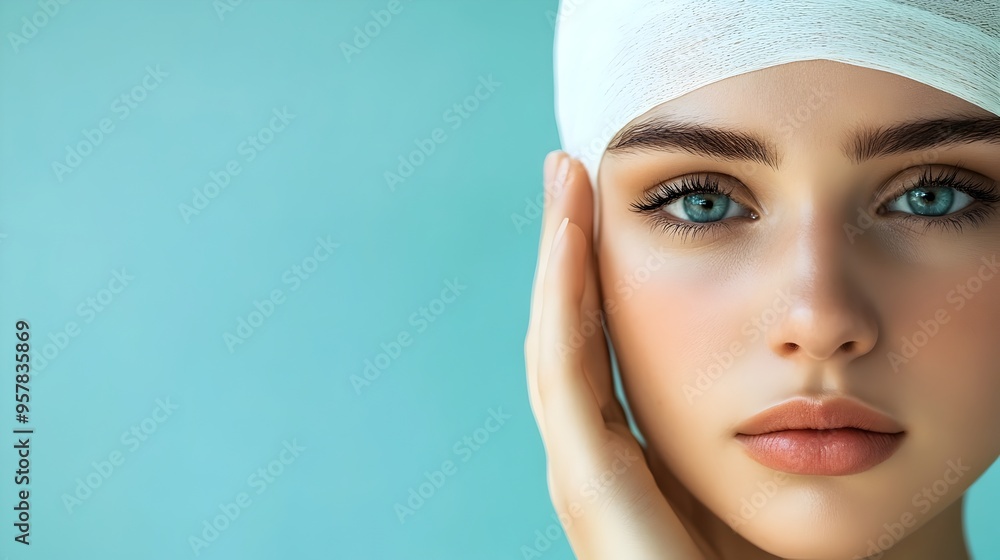 Peaceful Recovery Calm Woman with Visible Bandages Looks Serene and Resilient Peaceful Recovery Calm Woman with Visible Bandages Looks Serene and Resilient