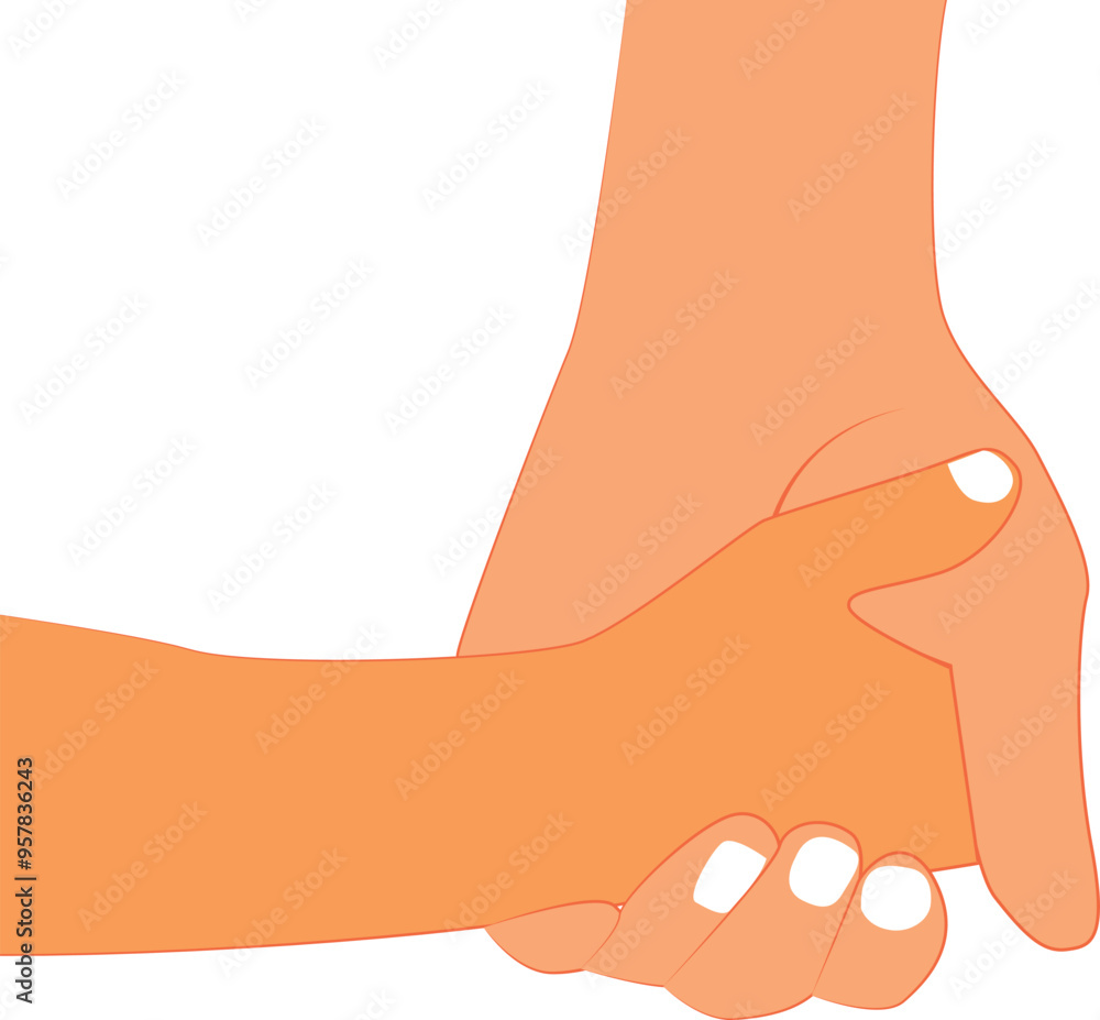 Close-up hands, an adult holding a child's hand Close-up hands, an adult holding a child's hand