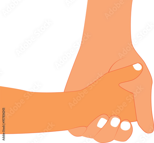 Close-up hands, an adult holding a child's hand