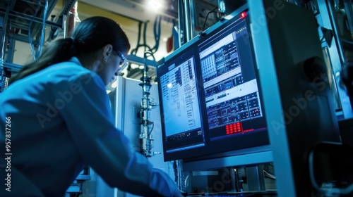 Engineers conducting experiments to minimize power system harmonics in a controlled environment,