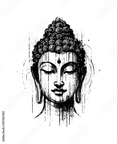 grunge sketch drawing- budha face (artwork 1)