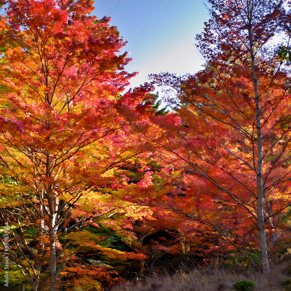 autumn leaves and trees in the forest landscape painting background autumn leaves and trees in the forest landscape painting background