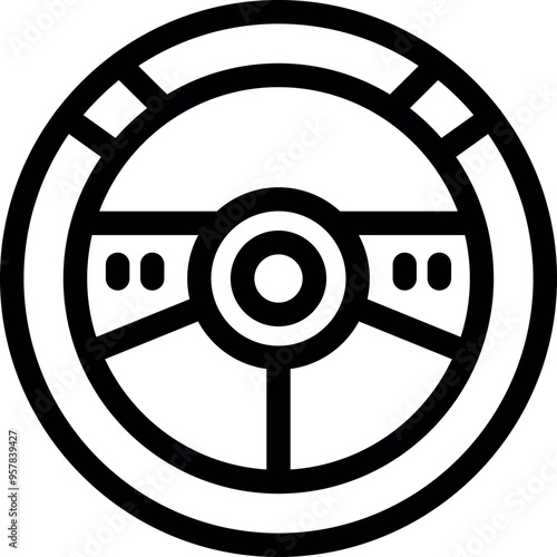 Simple black and white icon of a steering wheel, ideal for projects related to driving, vehicles, and transportation