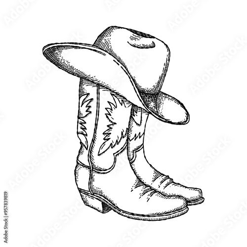 Schilderij op canvas booth and hat cowboy