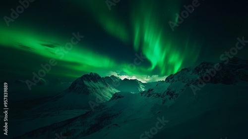 Aurora boreale. Panorama nordico. Sfondo