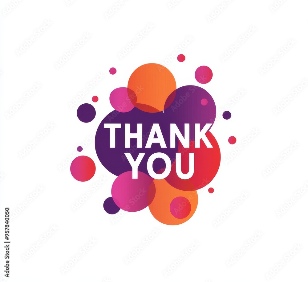 Elegant Logo with 'THANK YOU' Text in Pink, Orange, Purple, and Red Surrounded by Abstract Polka Dot Patterns on White Background Elegant Logo with 'THANK YOU' Text in Pink, Orange, Purple, and Red Surrounded by Abstract Polka Dot Patterns on White Background