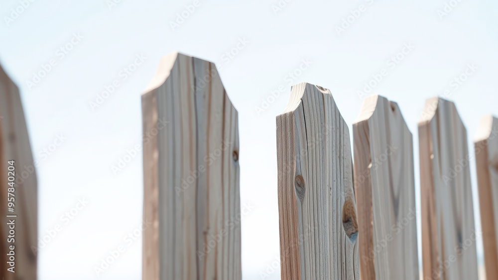 Close Up of Wooden Fence Against a Bright Blue Sky Close Up of Wooden Fence Against a Bright Blue Sky