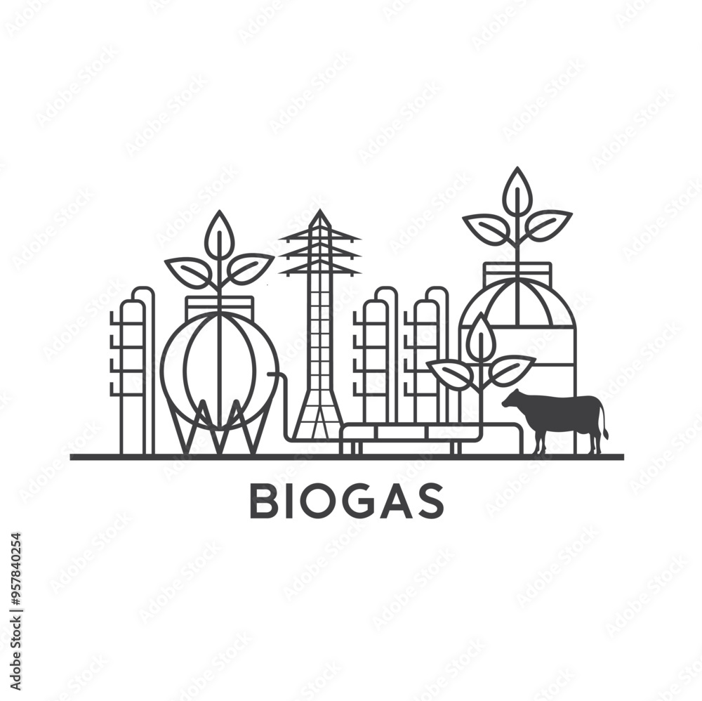 illustration of biogas, biogas alternative energy, vector art. illustration of biogas, biogas alternative energy, vector art.