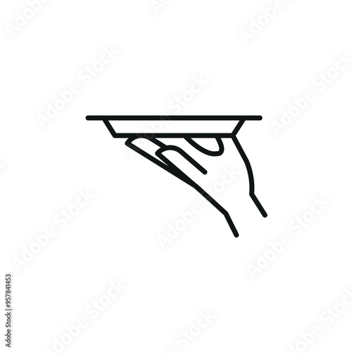 Serving tray hand icon in a minimal line art style, ideal for representing food service and hospitality in restaurant and catering contexts. Perfect for app, web, packaging design. Vector illustration
