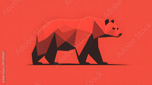 minimalist red bear with clean lines and a sleek design, symbolizing market caution and decline photo