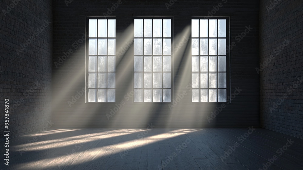 Empty Dark Room with Sun Rays through Window Generated by AI Empty Dark Room with Sun Rays through Window Generated by AI