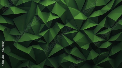 Vibrant low poly design featuring green and black triangles, perfect for modern background visuals and creative projects.