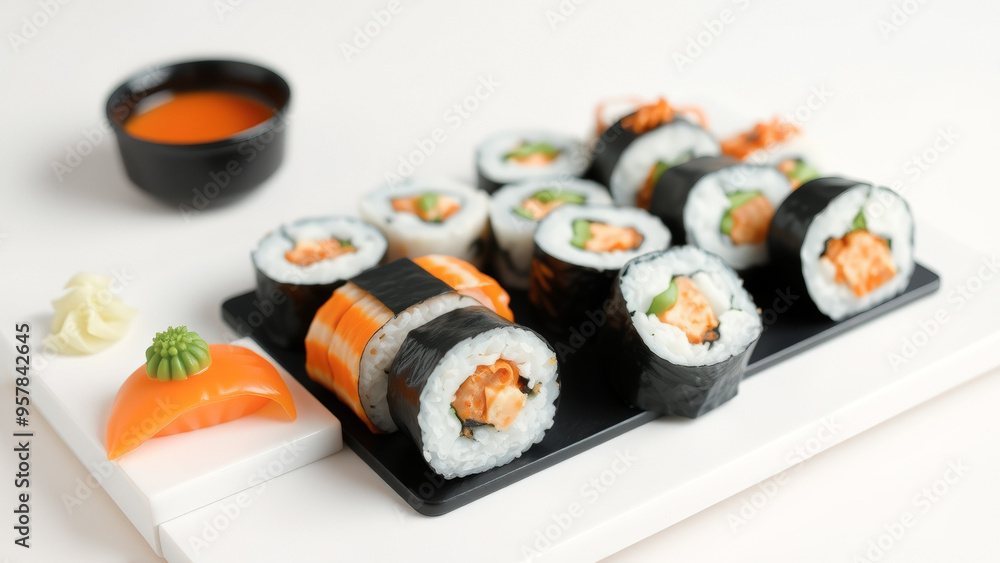 Closeup of Sushi Rolls with Soy Sauce Closeup of Sushi Rolls with Soy Sauce