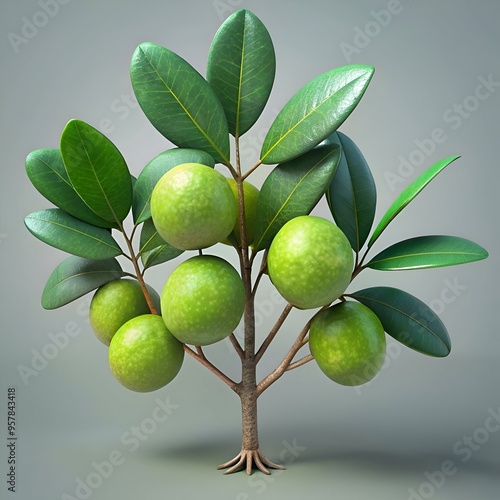 Wallpaper Mural A vibrant. 3D rendering of a small tree with glossy. green leaves and six plump. ripe fruits. Torontodigital.ca